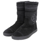 Chanel CC Logo Stitch Shearling Boots Black
