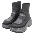 Loewe Leather Silver Studded Back Zip Thick Sole Ankle Boots Black