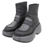 Loewe Leather Silver Studded Back Zip Thick Sole Ankle Boots Black