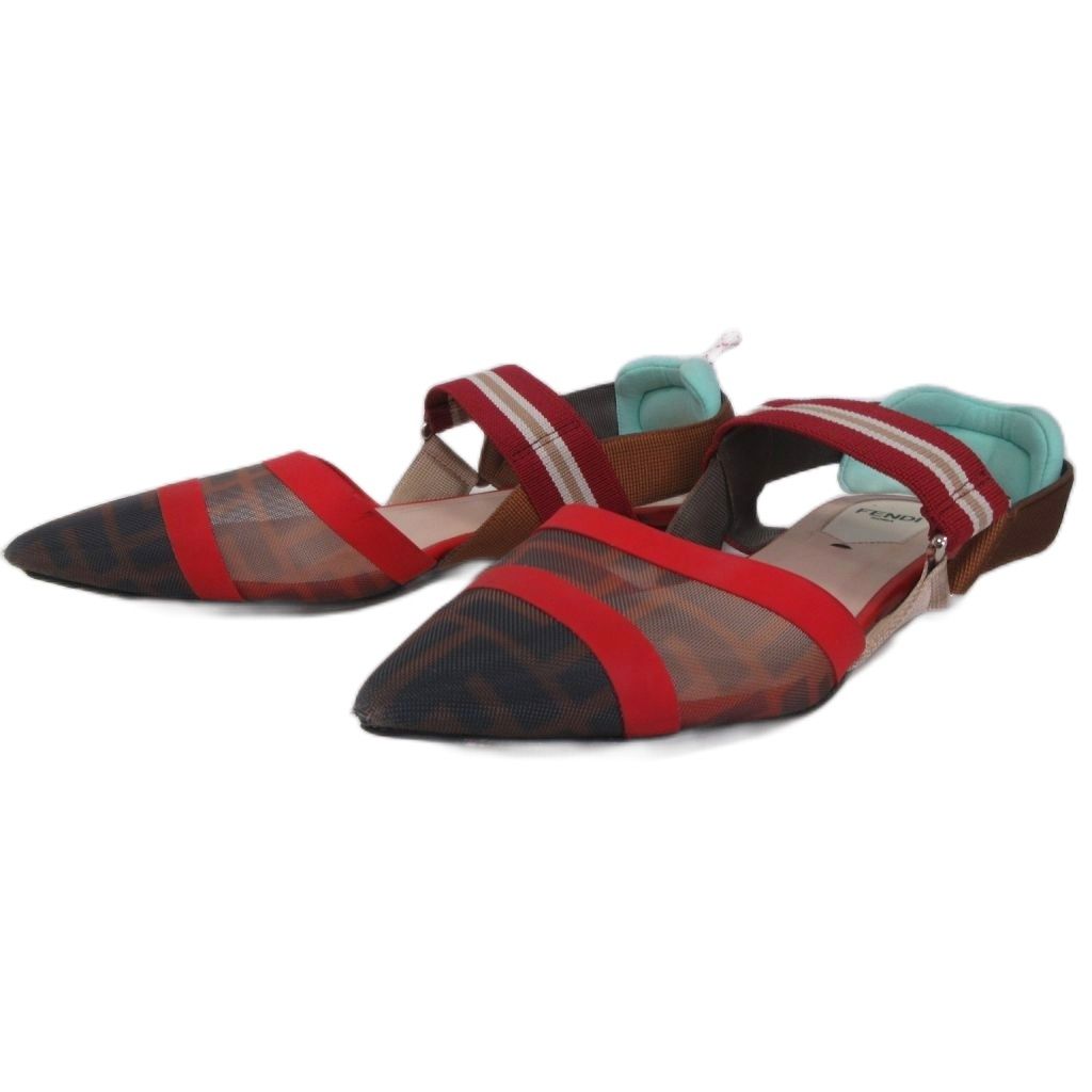 Fendi Colibri Sling Back Pump Sandals Zucca Pattern Pointed Toe 35.5 Heel