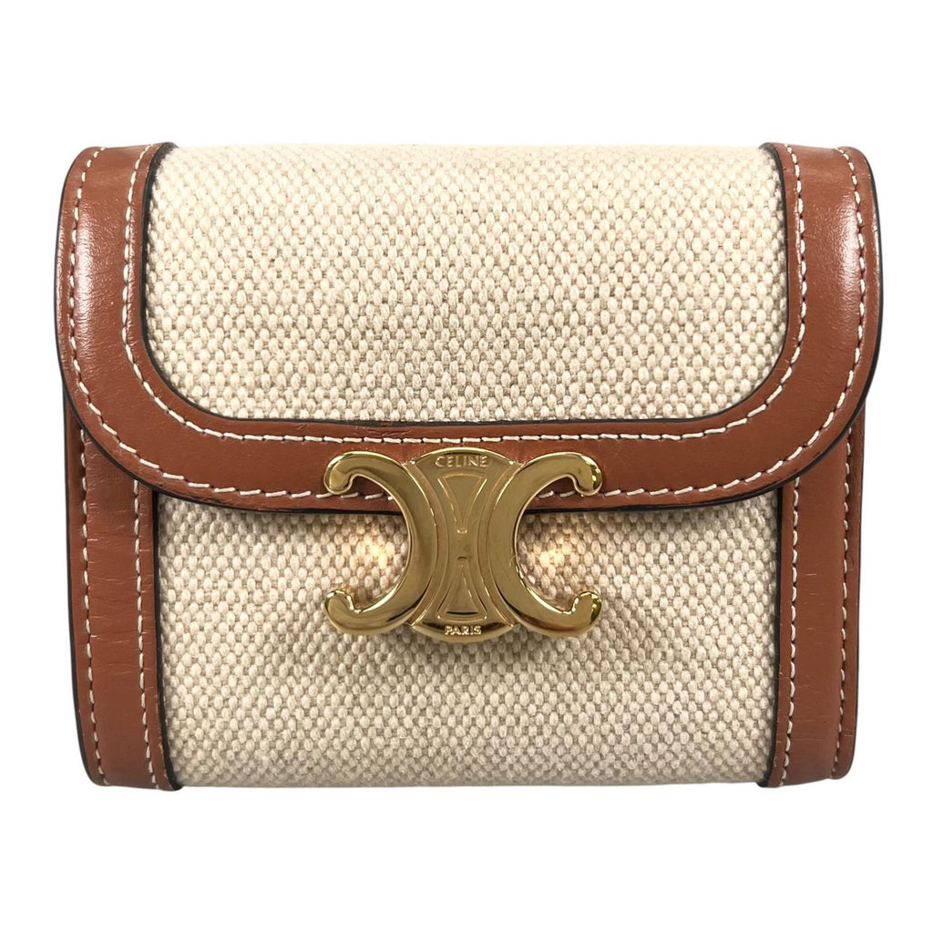 Celine Wallet Triomphe Bifold Beige Mini