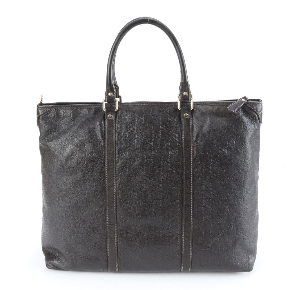Gucci Guccissima Leather Boston Bag Tote Carry Brown — view 3