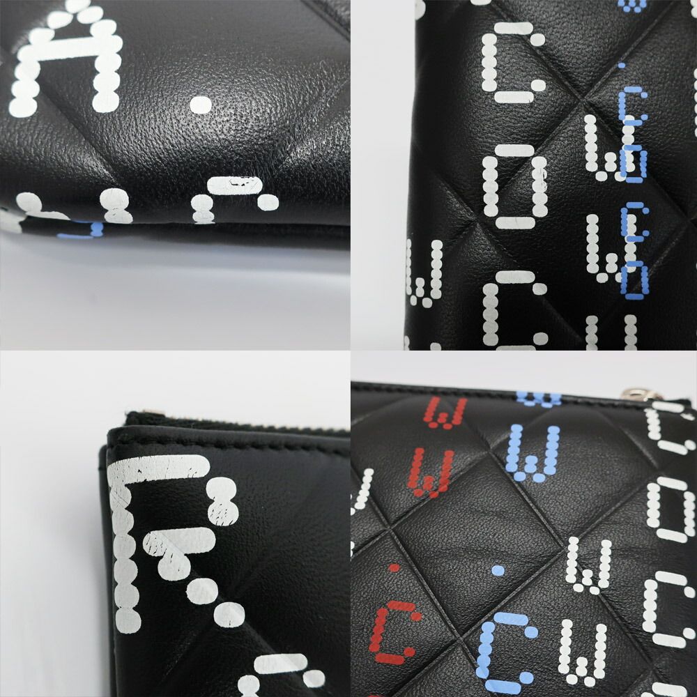 Chanel Ten Clutch Typography Quilted Second Black Silver Lambskin CC Logo — view 8