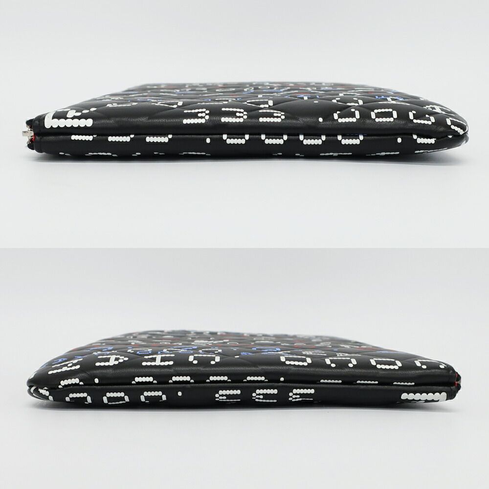 Chanel Ten Clutch Typography Quilted Second Black Silver Lambskin CC Logo — view 4