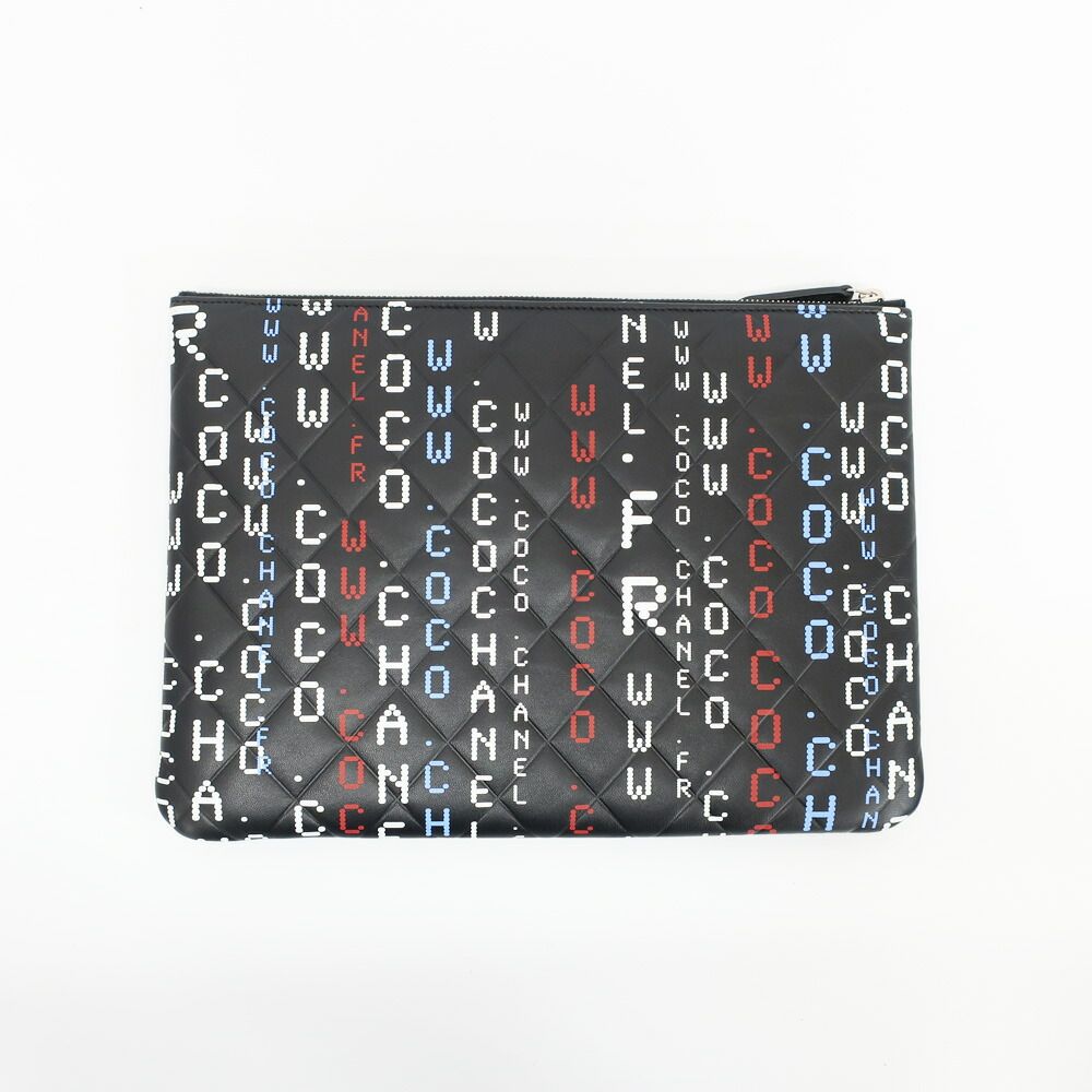 Chanel Ten Clutch Typography Quilted Second Black Silver Lambskin CC Logo — view 2