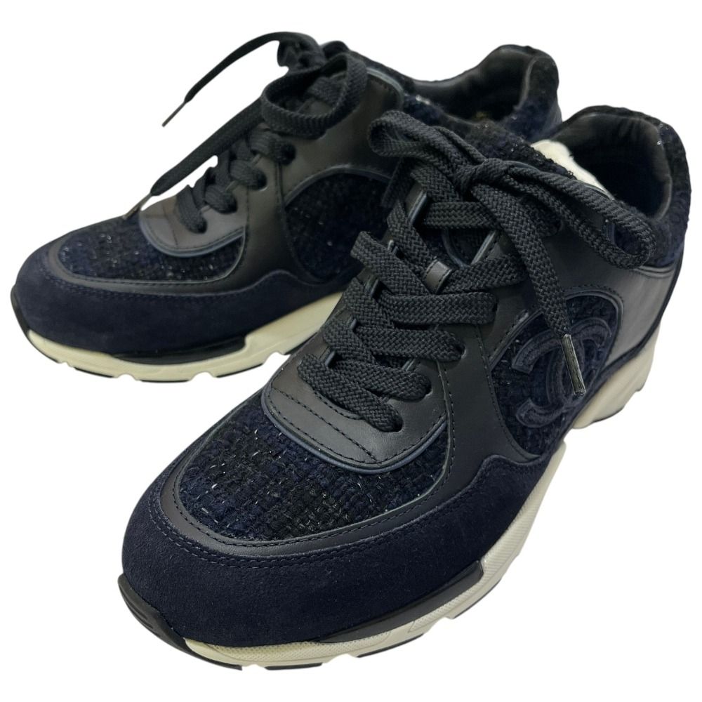 Chanel Sneakers CC Logo Tweed Blue