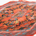 Hermes Pleated Scarf Carre 90 Silk de la Perriere People Animal Orange Blue