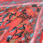 Hermes Pleated Scarf Carre 90 Silk de la Perriere People Animal Orange Blue — view 3