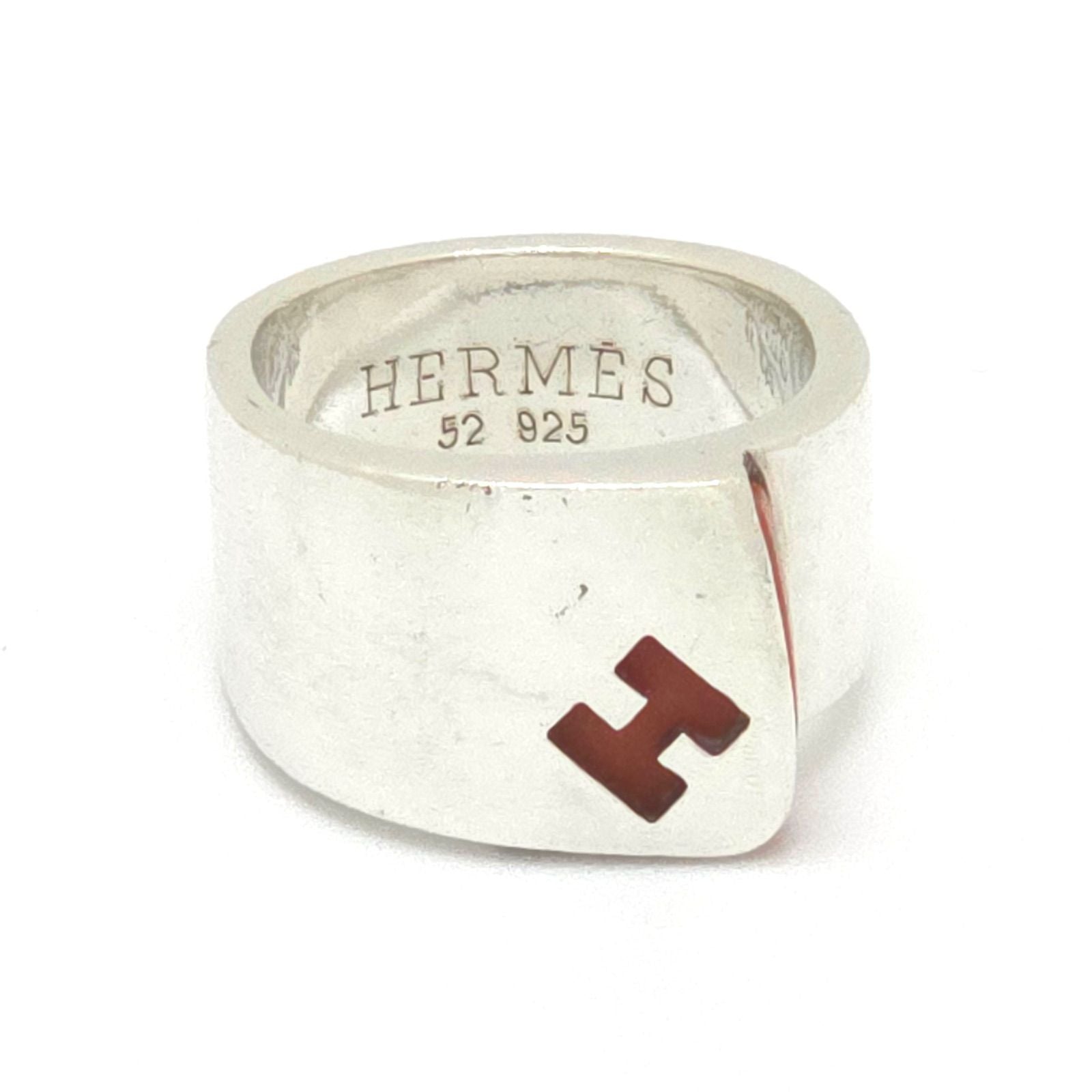 Hermes Candy Ring 52 Logo Carnelian Red Color Sterling Silver — view 2