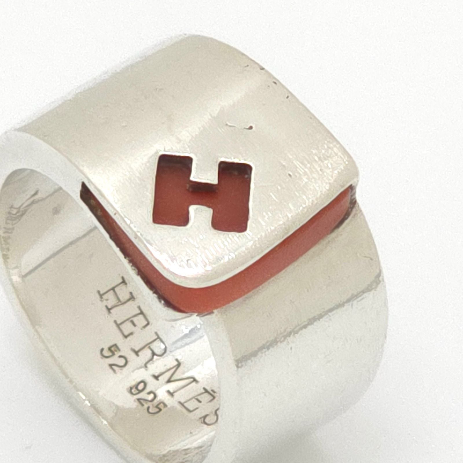 Hermes Candy Ring 52 Logo Carnelian Red Color Sterling Silver — view 7