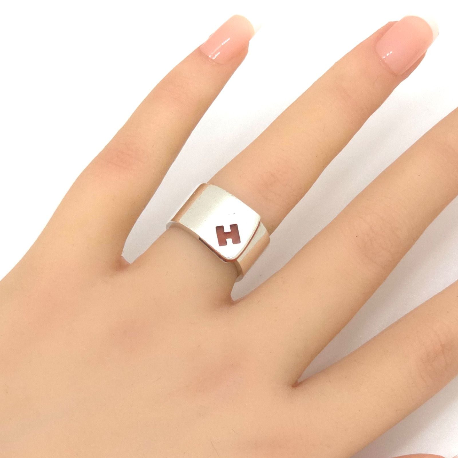 Hermes Candy Ring 52 Logo Carnelian Red Color Sterling Silver