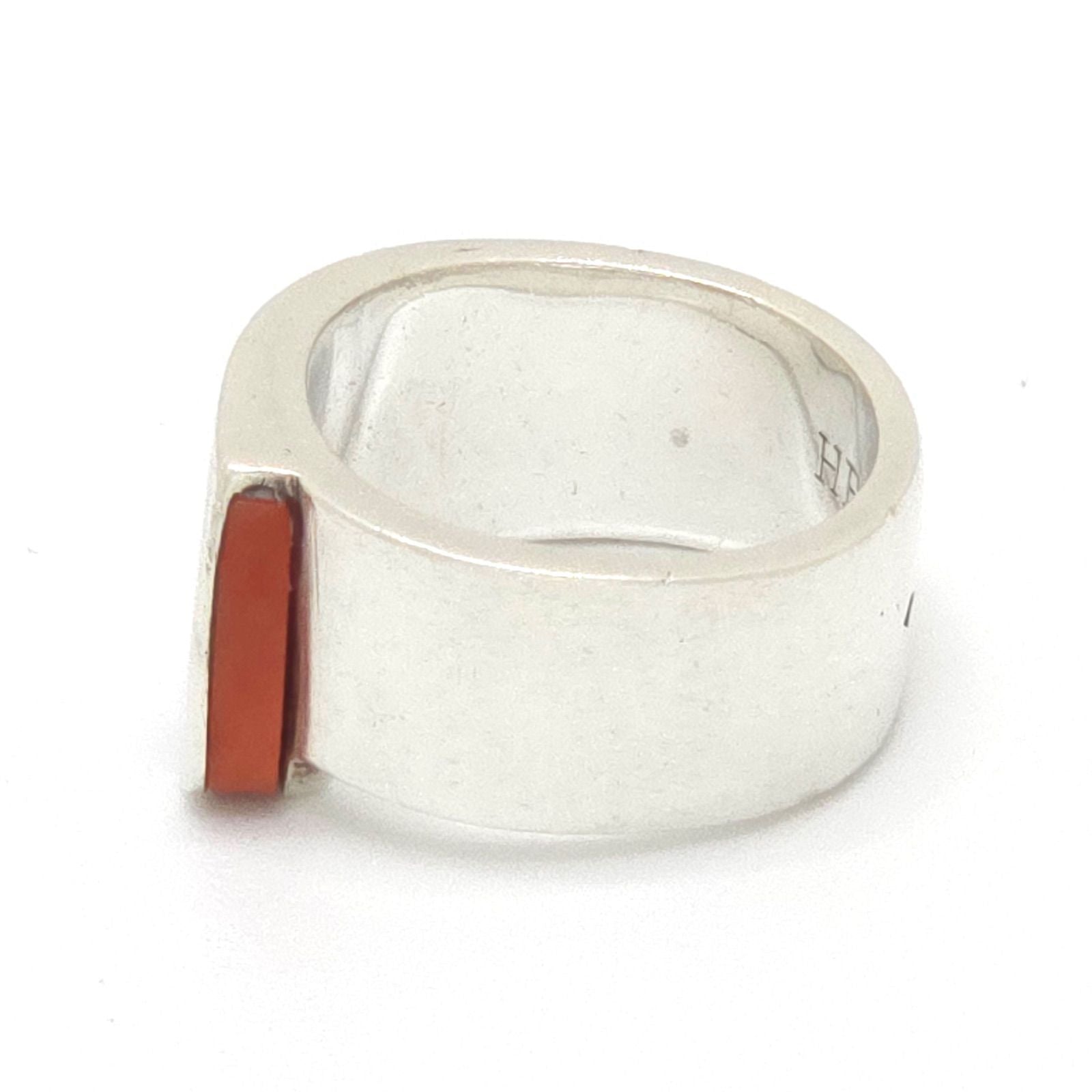 Hermes Candy Ring 52 Logo Carnelian Red Color Sterling Silver — view 3
