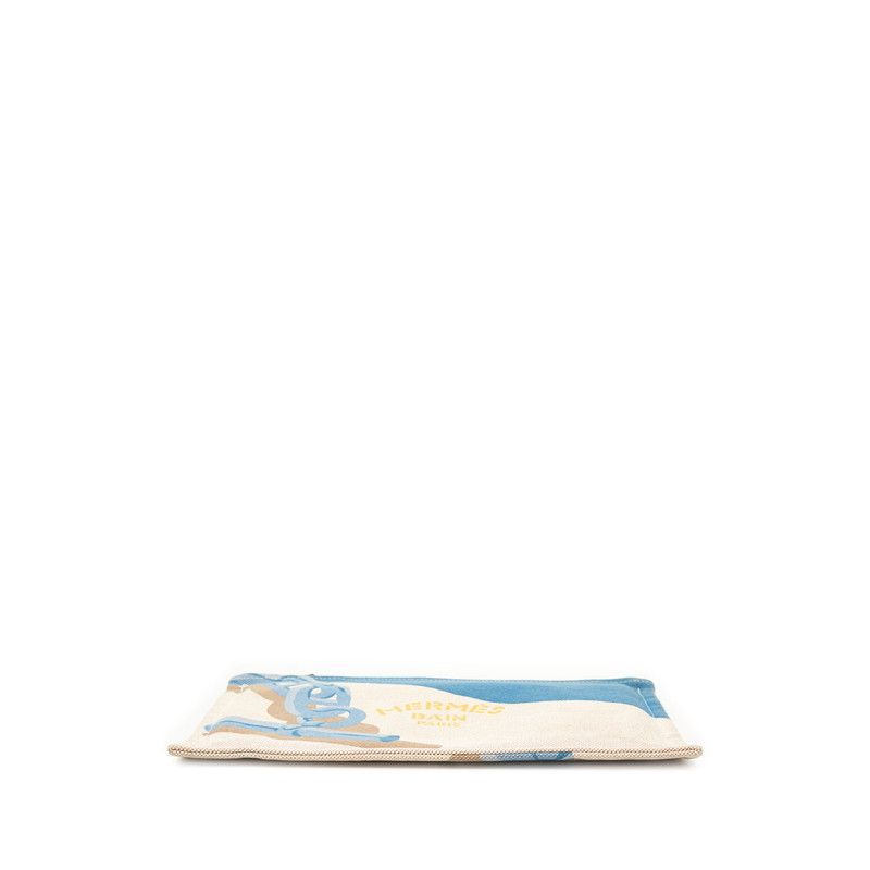 Hermes Escal a la Plage GM Clutch Beige Blue Canvas — view 3