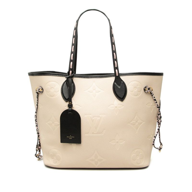 Louis Vuitton Monogram Empreinte Giant Neverfull MM Tote Shoulder Bag Cream