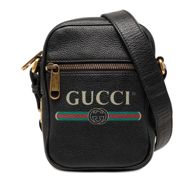 Gucci Logo Sherry Line Crossbody Shoulder Bag Black Leather