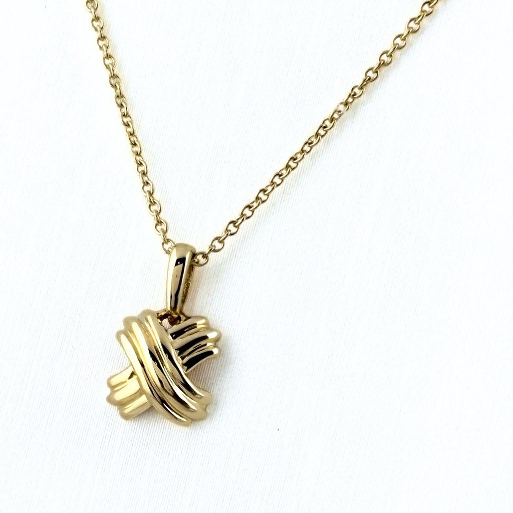 Tiffany & Co Cross Stitch Necklace YG Yellow Gold Pendant