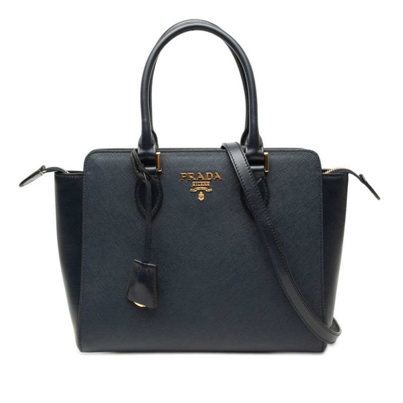 Prada 2-Way Shoulder Bag Navy Saffiano Leather