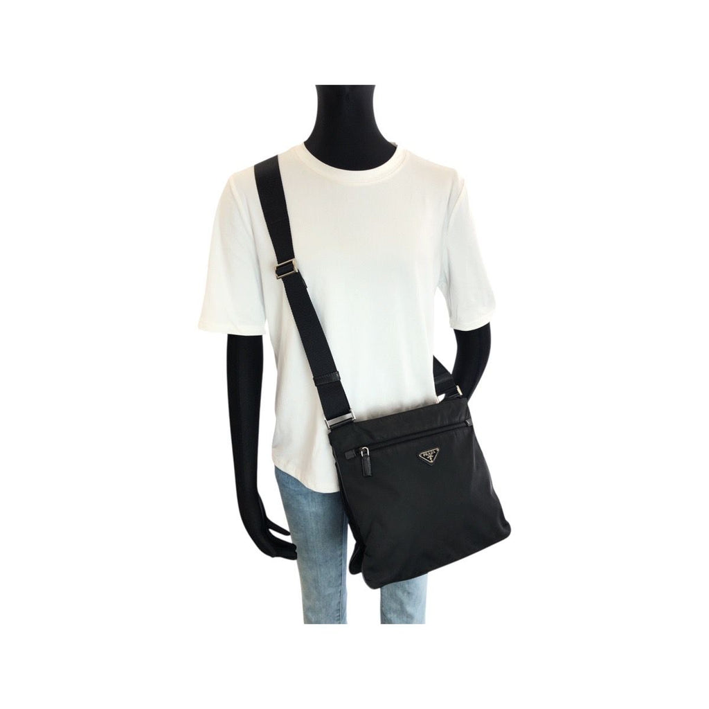 Prada Tessuto Black Silver Nylon Shoulder Bag Pochette — view 7