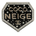Chanel CC Logo Coco Neige Emblem Brooch 18 Black Plastic Rhinestone