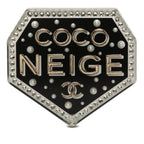 Chanel CC Logo Coco Neige Emblem Brooch 18 Black Plastic Rhinestone
