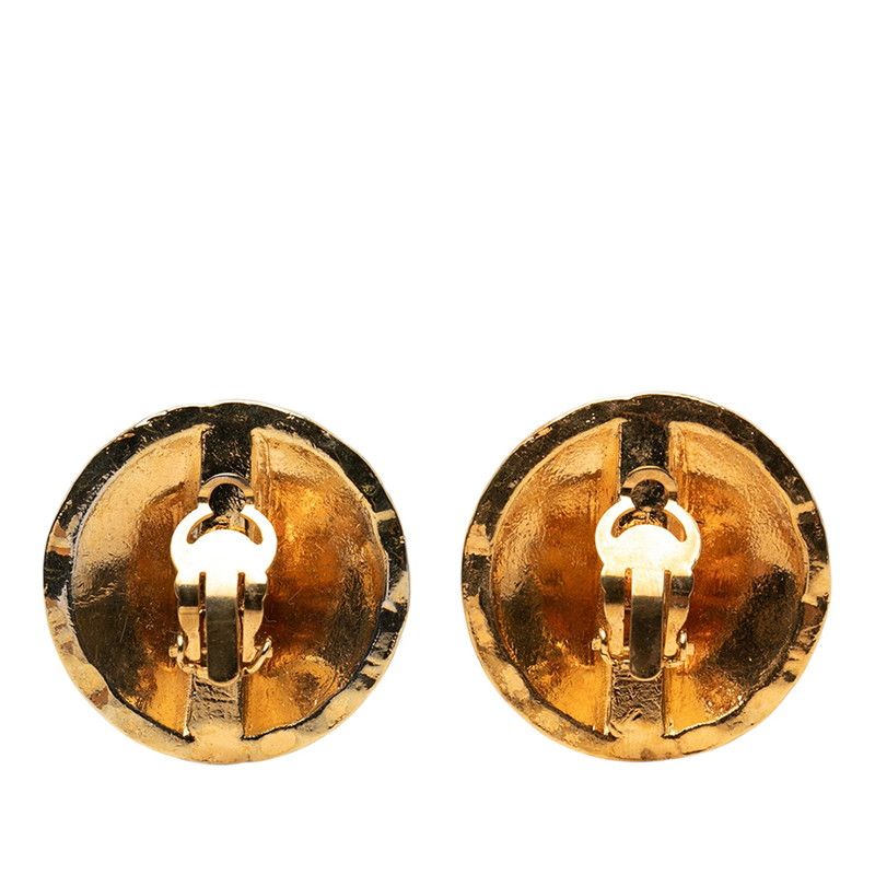 Chanel CC Logo Quilted Round Earrings Gold Plated — view 2