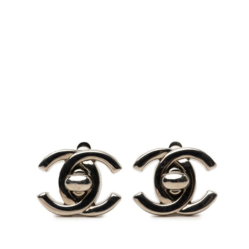 Chanel CC Logo Vintage Earrings 96 Silver Metal