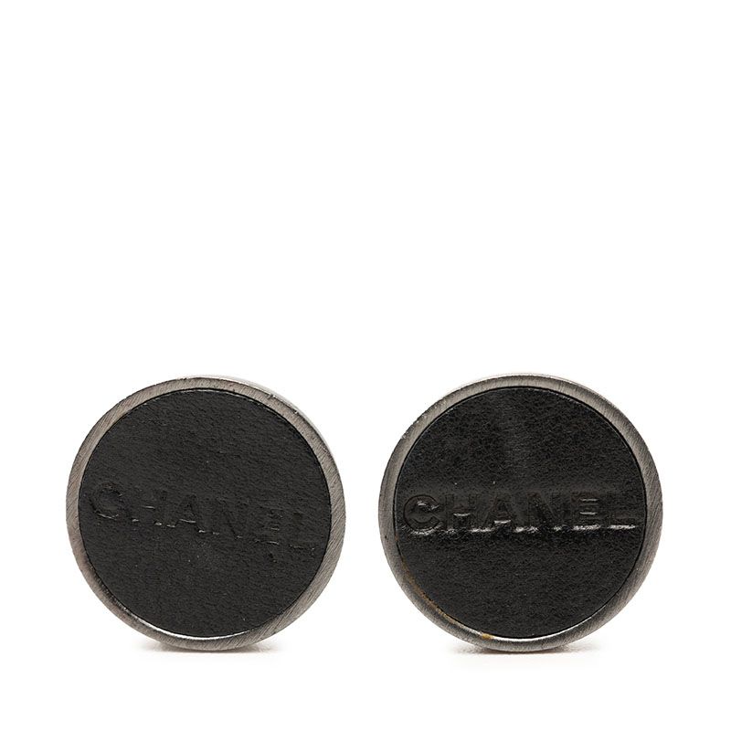 Chanel Round Earrings 00 Silver Leather Metal