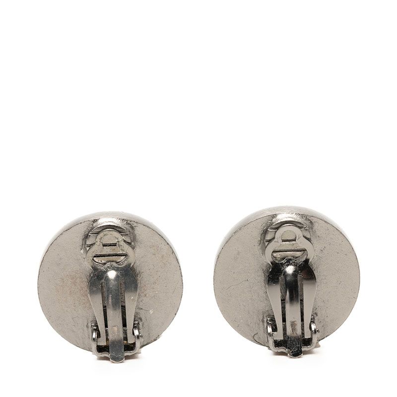 Chanel Round Earrings 00 Silver Leather Metal — view 2