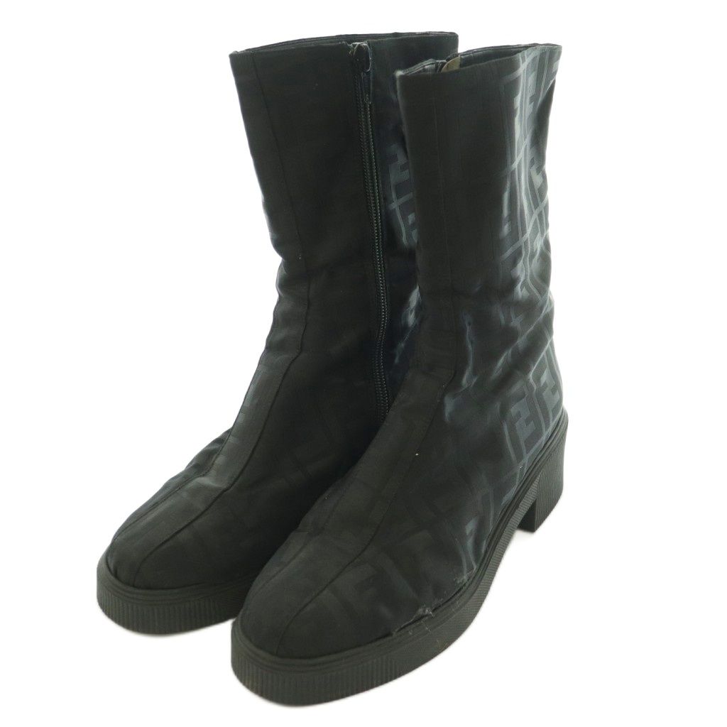 Fendi Zucca Pattern Short Boots Round Toe Thick Sole Logo One Color 37 Black BB — view 2