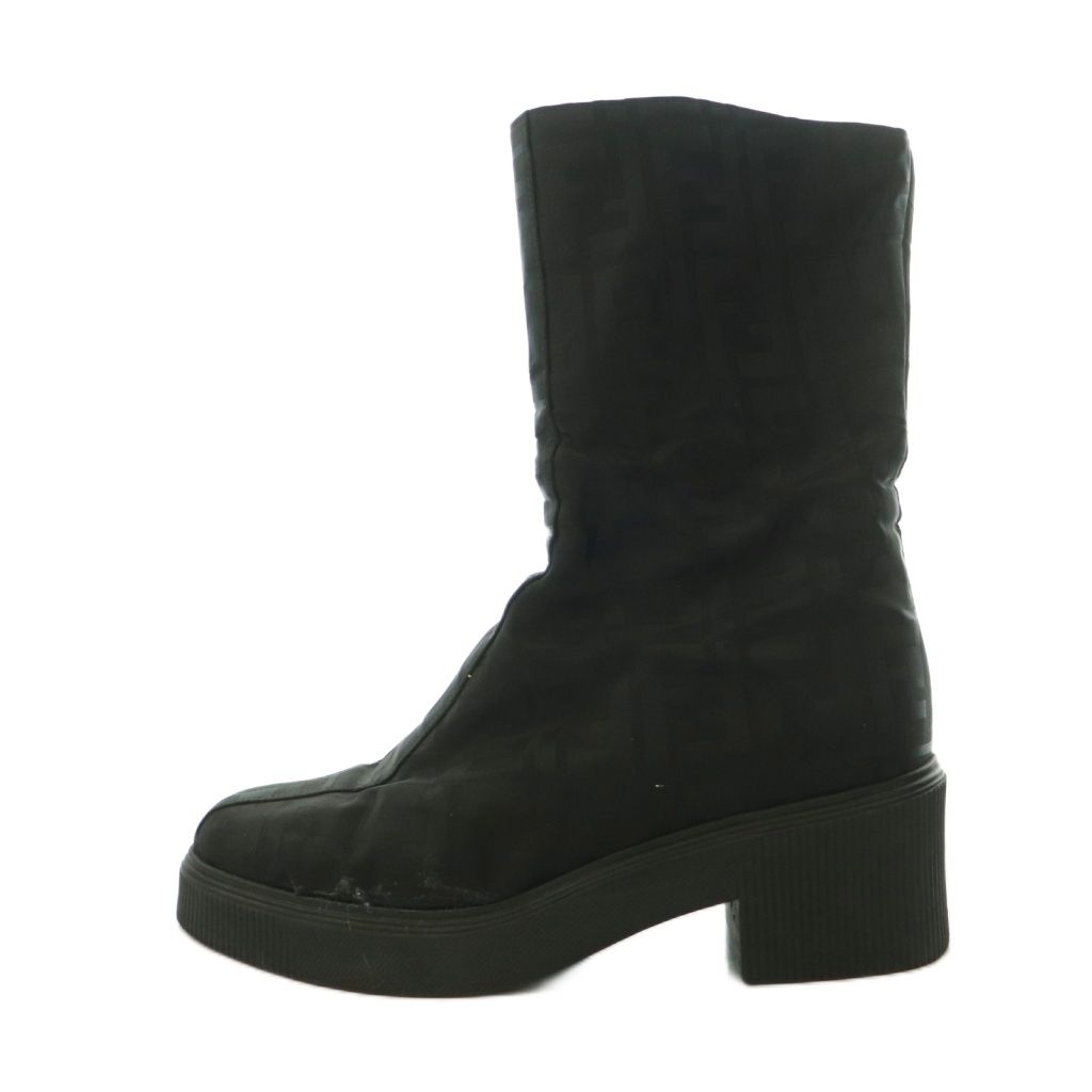 Fendi Zucca Pattern Short Boots Round Toe Thick Sole Logo One Color 37 Black BB