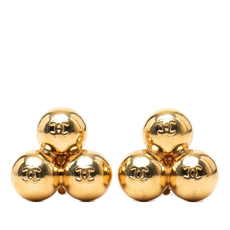 Chanel CC Logo Ball Motif Vintage Earrings Gold Plated