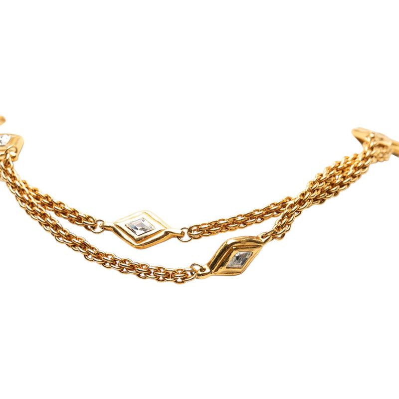 Chanel Diamond Motif Double Strand Chain Necklace Gold Plated Rhinestone — view 3