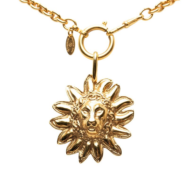 Chanel CC Logo Lion Motif Chain Pendant Gold Plated