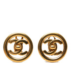 Chanel CC Logo Vintage Round Earrings 97 Gold Plated