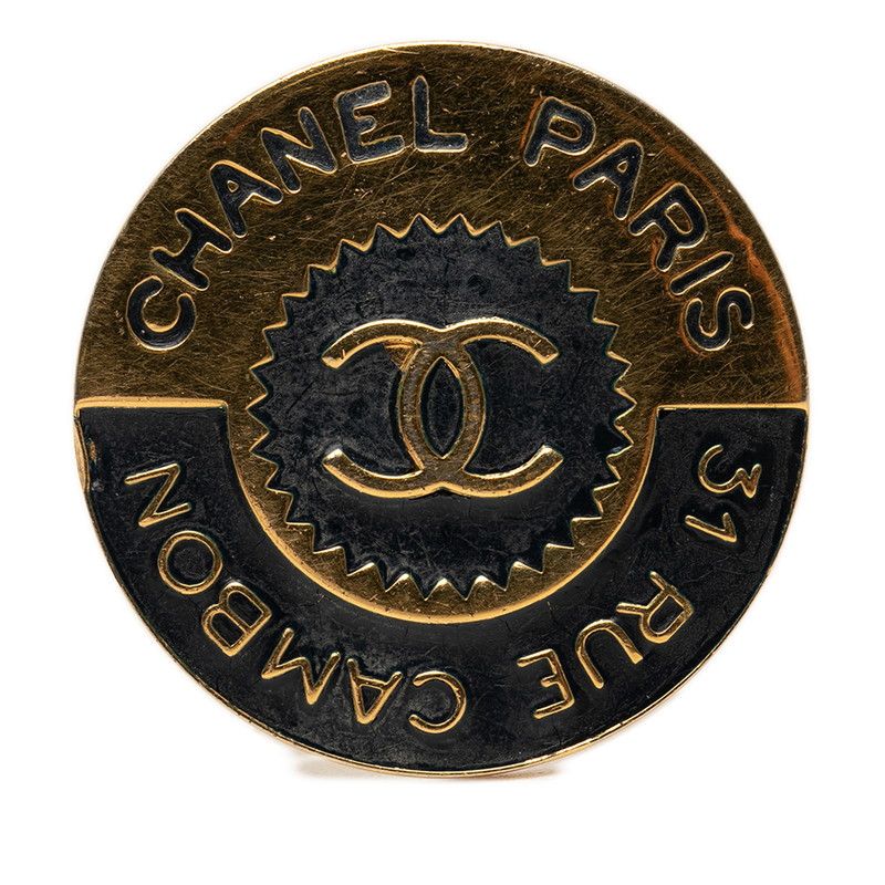 Chanel CC Logo 31 Rue Cambon le Round Brooch Gold Black Plated