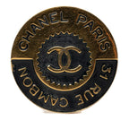 Chanel CC Logo 31 Rue Cambon le Round Brooch Gold Black Plated