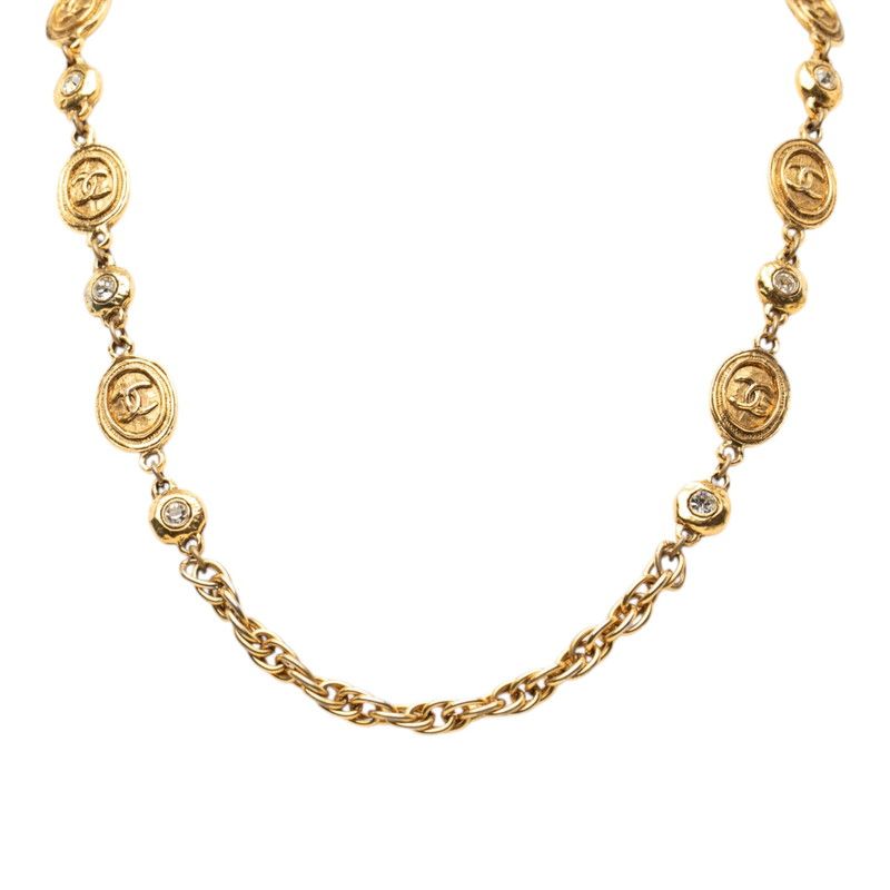 Chanel CC Logo Chain Necklace Gold Rhinestone Plated — view 3