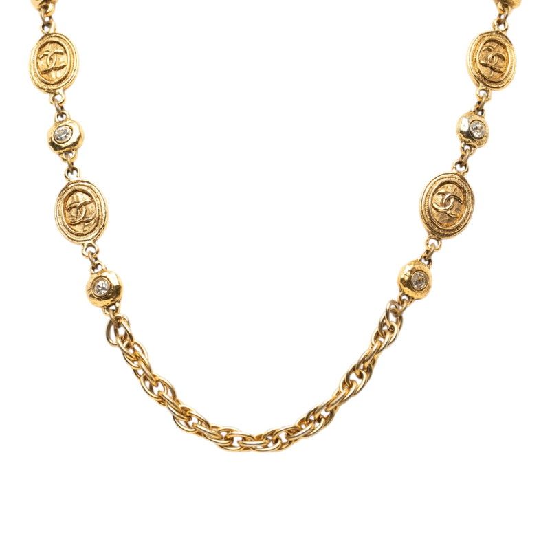 Chanel CC Logo Chain Necklace Gold Rhinestone Plated — view 2