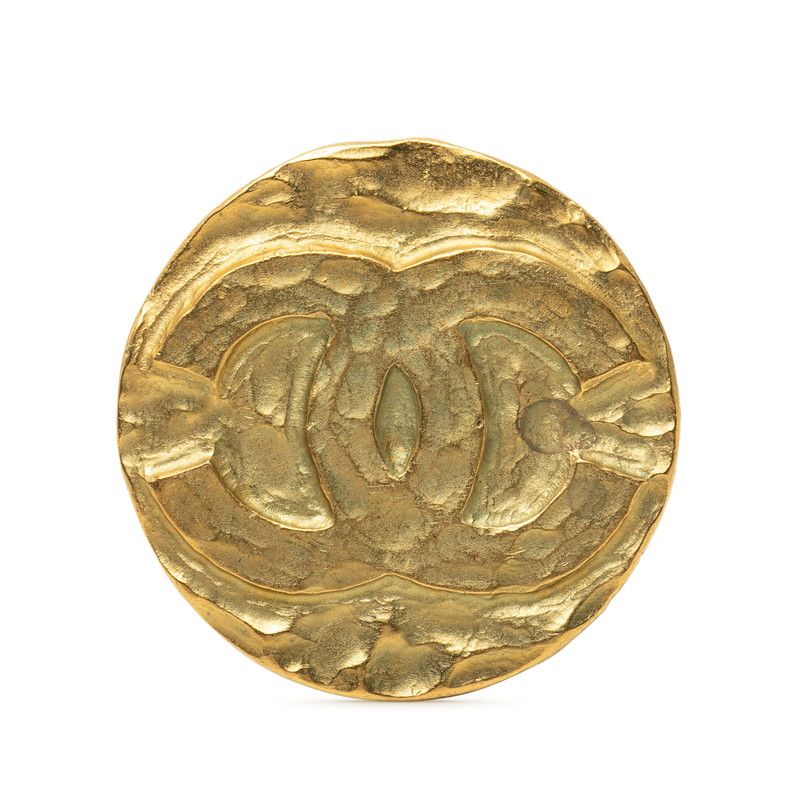 Chanel CC Logo Vintage Round Brooch 95 Gold Plated