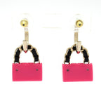 Chanel Earrings Leather Gold Pink Black Quilted Bag Motif — view 3