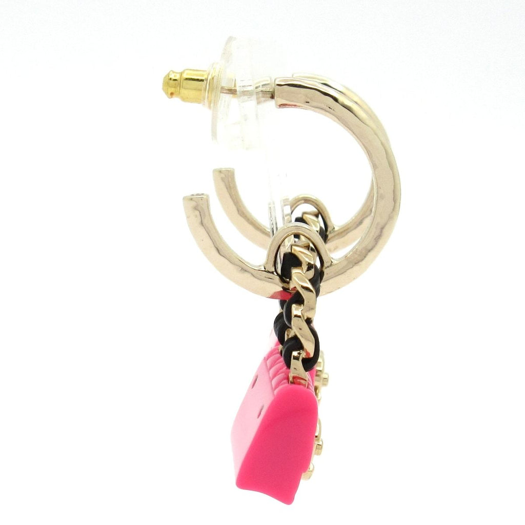 Chanel Earrings Leather Gold Pink Black Quilted Bag Motif — view 2
