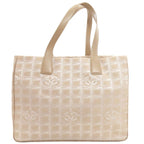 Chanel New Travel Line MM Gold Tote Nylon Jacquard