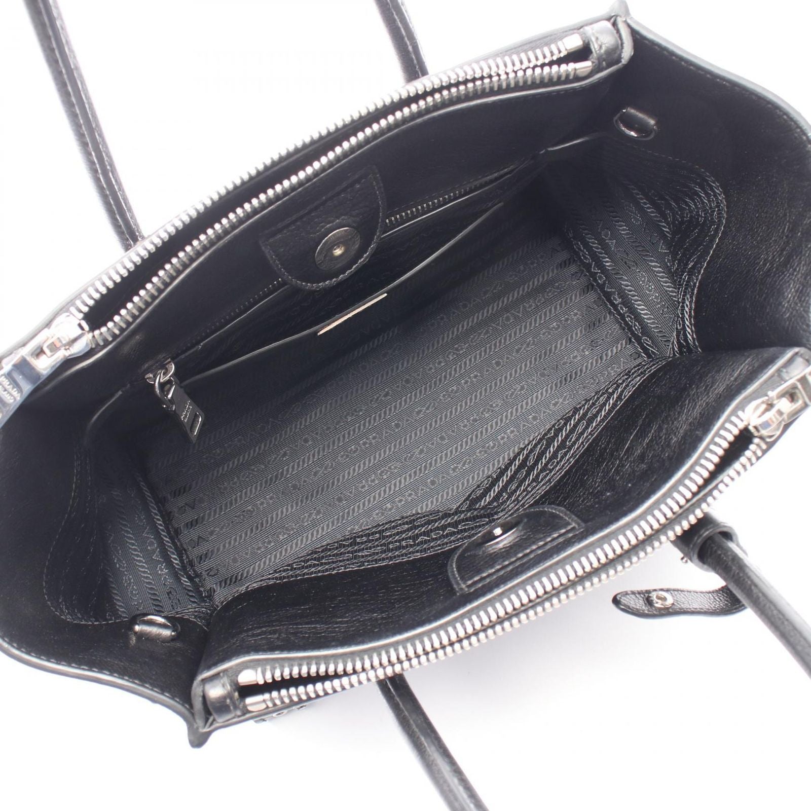 Prada Handbag Glace'calf 2-Way Bijou Studs Black Leather Perforated Tote — view 3