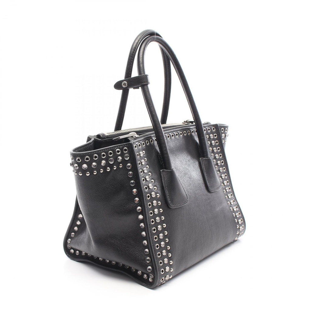 Prada Handbag Glace'calf 2-Way Bijou Studs Black Leather Perforated Tote — view 2