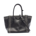 Prada Handbag Glace'calf 2-Way Bijou Studs Black Leather Perforated Tote