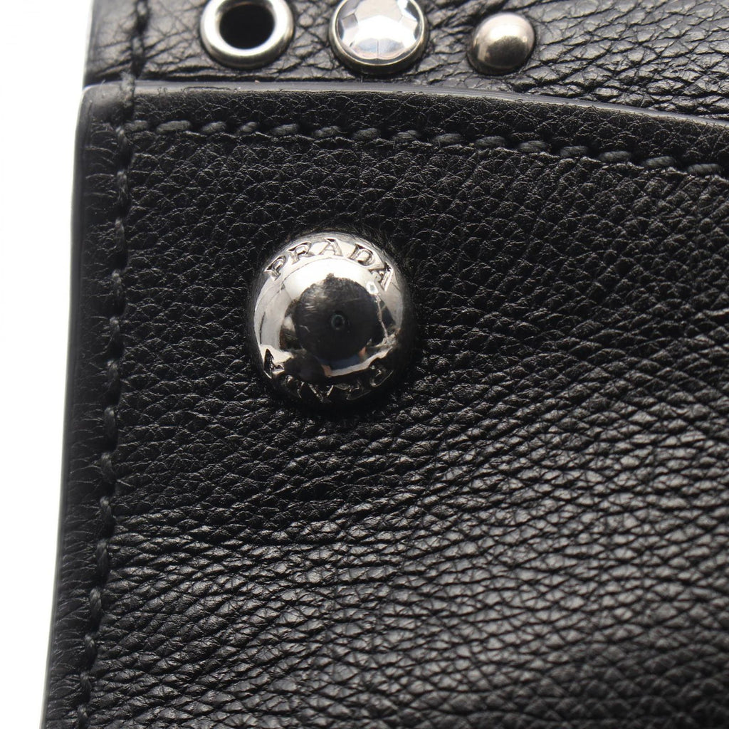 Prada Handbag Glace'calf 2-Way Bijou Studs Black Leather Perforated Tote — view 6