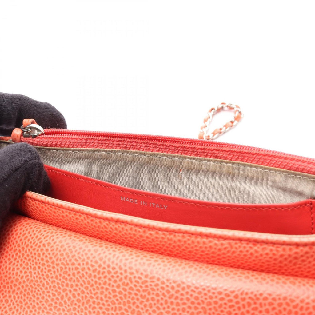 Chanel Shoulder Bag Half Moon CC Logo Coral Orange Calf CC Chain Wallet — view 9