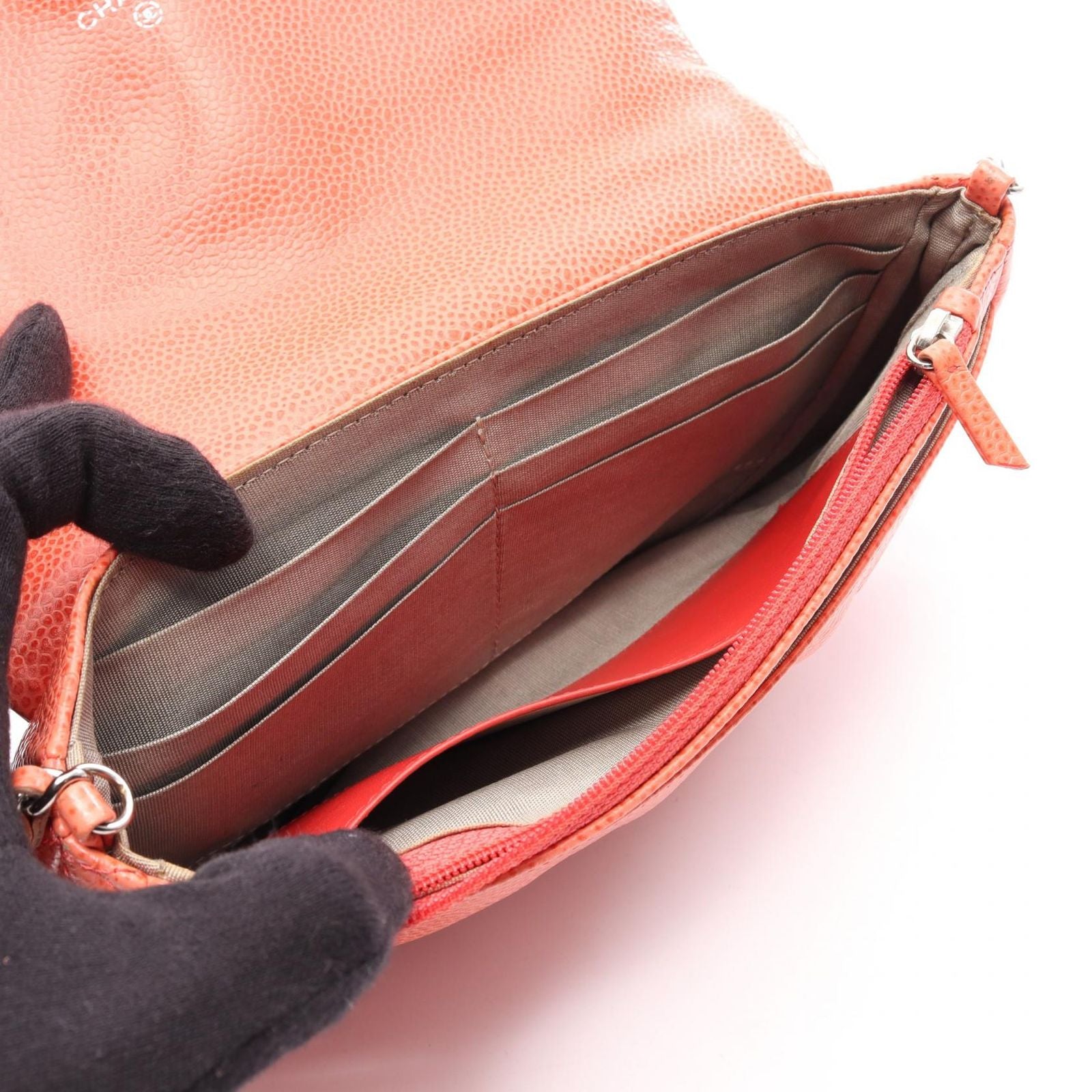 Chanel Shoulder Bag Half Moon CC Logo Coral Orange Calf CC Chain Wallet — view 3