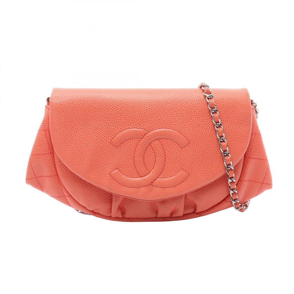 Chanel Shoulder Bag Half Moon CC Logo Coral Orange Calf CC Chain Wallet
