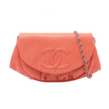Chanel Shoulder Bag Half Moon CC Logo Coral Orange Calf CC Chain Wallet